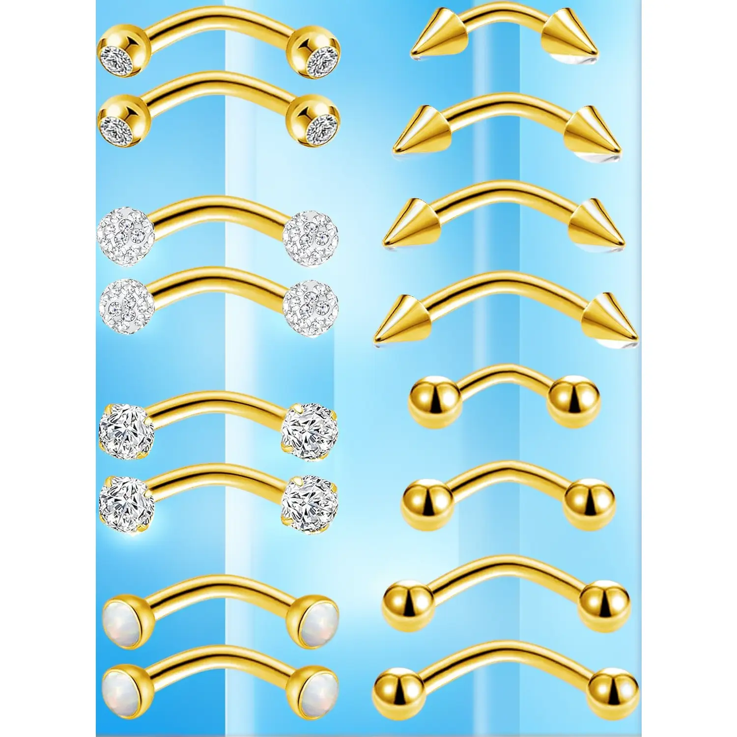 16G Stainless Steel Curved Barbell Set - Multi-Size 6mm/8mm/10mm/12mm - Silver, Gold Plated Options - Unisex Body Jewelry for Eyebrow Ring, Vertical Labret