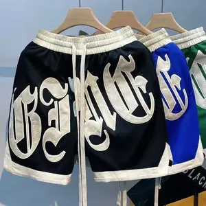 biker shorts slides Letter Embroidery Basketball Sport Shorts Men Clothing Street Vintage Color Contrast Mens Shorts Loose Sweatpants Men  Pants Gymclothes