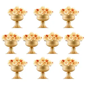 10PCS 6.3 Inch Gold Flower Vases Metal Centerpiece Stands with Wide Mouth Vintage Table Decor for Wedding Reception Anniversary Party Birthday Event Decoration - Steel