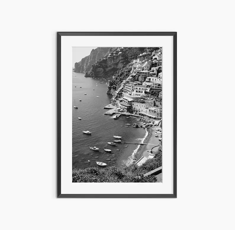 Landscape Print, Amalfi Coast, Photography Prints, Coastal Wall Art, Italy, Summer, Black and White Wall Art, Museum Quality Wall Art
