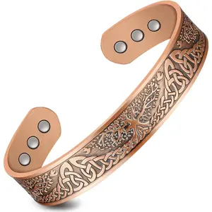 Feraco Pure Copper Bracelet for Men Women, Ultra Strength Magnetic Cuff Bangle for Men Women with 3500 Gauss Neodymium Magnets, 99.99% Copper Life Tree Jewelry, Adjustable