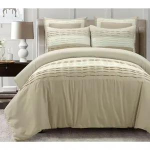 Lush Decor Mia Solid Pleated Color Block Comforter 5Pc Set F/Q