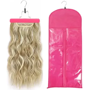 31.5 Inch Hair Extension Holder, Extra Long Wig Storage Bag with Hair Extension Hanger for Multiple Wigs, Portable Style Travel Hair Extensions Bag (1Pcs Pink)