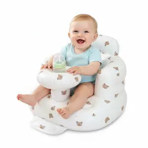 Inflatable Baby Seat with Tray, Infant Support Seat for 3-36 Months, Blow Up Baby Chair with Built in Air Pump, Sit Me Up Floor Baby Seats for Infants for Sitting Up, Safe & Stable for Feeding & Play - Bear Head with Tray