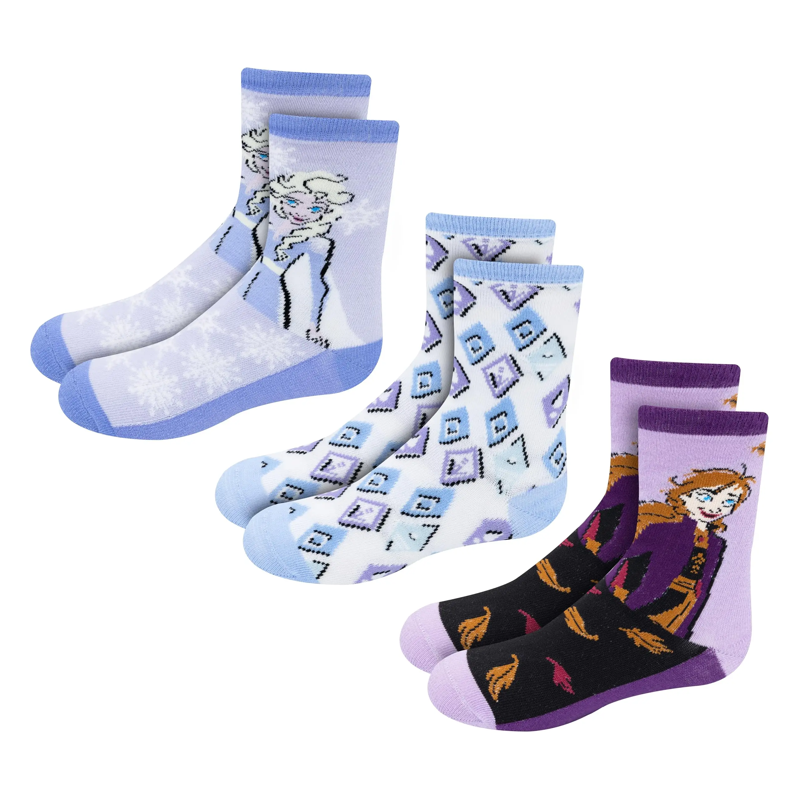 Disney Girls 3-Pack Crew Socks - Minnie, Tinkerbell, Frozen & Stitch for Ages 7-14