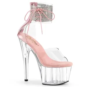 Pleaser Adore-724RS Stylish Women's High Wedge Heel Ankle Strap Sandal, Fashion Shoe - Classy All-Seasons Elegant Footwear, Baby Pink/Clear