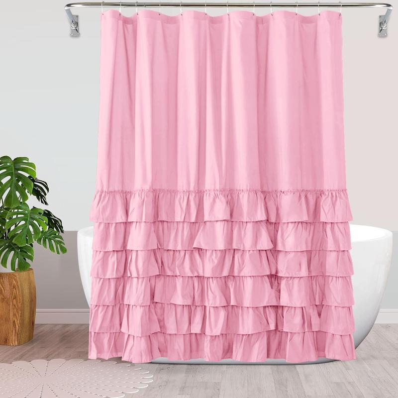 Solid Color Ruffle Trim Shower Curtain, 1 Count Modern Simple Bathroom Curtain, Bathroom Accessories for Home Hotel Salon Dormitory Decor