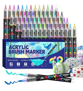 12/24/36/60 Colors Acrylic Paint Markers Brush Tip, Direct Liquid Markers with Soft Brush Tip, Vibrant Waterproof Ink for Calligraphy, Illustration, Perfect for Canvas, Stone, Wood, DIY Crafts