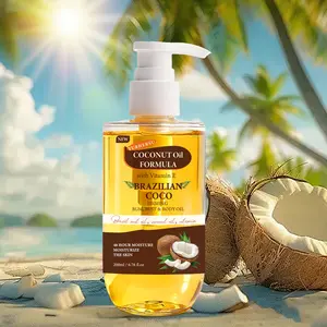 Beach Massage Oil, Moisturizing Glow Oil, Natural Coconut Oil, Coconut Oil Formula Brazilian Coconut Firming Body Oil, Contains Vitamin E, 48 Hour Hydration