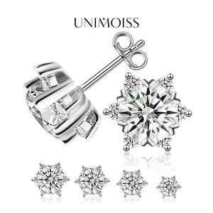 UniMoiss Moissanite 0.5-3ct Snowflake Stud Earrings, Silver-Plated Sparkling Winter Frost Earrings, Luxury Elegant Jewelry, Glamorous Matchings, Ideal Gift for Any Occasion, Birthday Christmas Family Gifts,Wedding Engagement Anniversary Party Gift