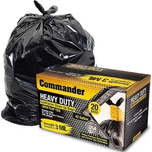 Commander 33 in. x 45 in. 42 Gal. Black Heavy-Duty Trash Bags (Pack of 20) 3 mil for Home Kitchen Lawn and Contractor (Pack of 20), Heavy Duty Puncture and Tear Resistant, Premium Quality at Half the Price, For Construction Sites and Tough Jobs.