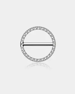 2PCS Clear CZ Circular Titanium Nipple Ring