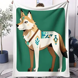 Trendy Group Wolf Comic Printed Flannel Blanket, Street Cool Style High Recognition Design, Skin-Friendly Warm No Pilling Odorless, Suitable For Bedroom, Living Room, Dorm, A Must-Have Throw For Fashion Lovers All Year Round