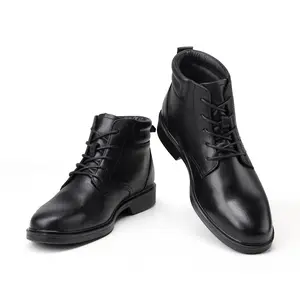 Men's Dress Leather Ankle Cap Toe Oxford Boot Lace up Black color Business Wedding Party Shoes