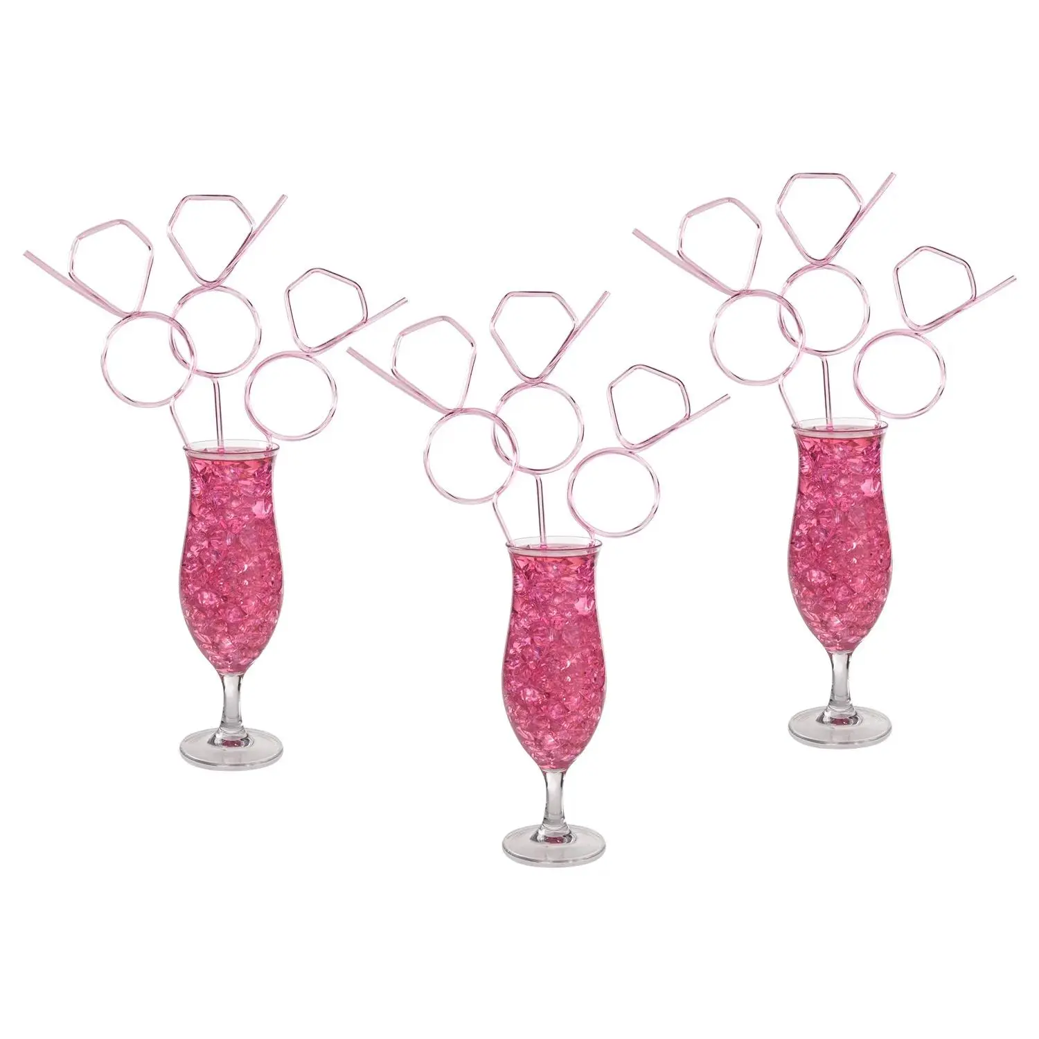 Bulk 48-Pc Diamond-Shape Pink Plastic Drinking Straws (10 in) - Silly Straws, Pink Drinkware Accessories for Wedding Receptions