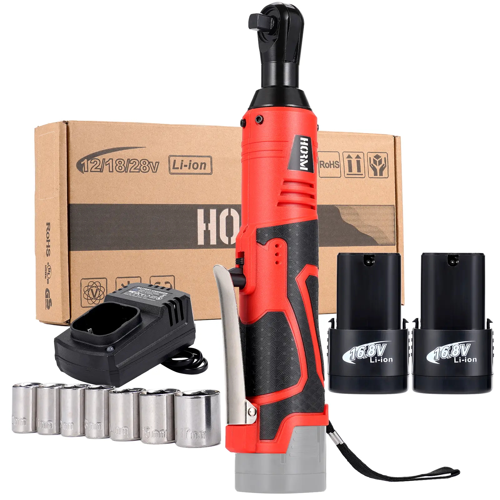 Electric Ratchet 3/8" Drive 280 RPM 16.8v Cordless Ratchet 33ft-lbs Kit with Variable Speed Trigger 2 Packs of 2.0Ah Li-Ion Batteries Charger