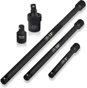 Neiko 00256A 1/2-Inch Drive Impact Extension Bar and Adapter Set 5-Piece with 5 10 15-Inch Bars Universal Joint and Reducer High Torque Chrome Vanadium Steel