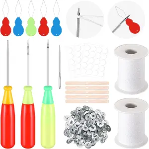 20 Pcs Candle Wick Needle for Silicone Molds, Mold Punch Needle with Hook & Eye, Candle Inserting Tool, Wick Holders, Thread, Stickers and Tabs