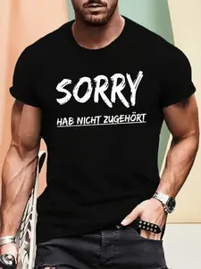 Unisex Funny German Slogan Graphic T-Shirt, Sorry Hab Nicht Zugehört Humor Casual Crew Neck Short Sleeve Tee