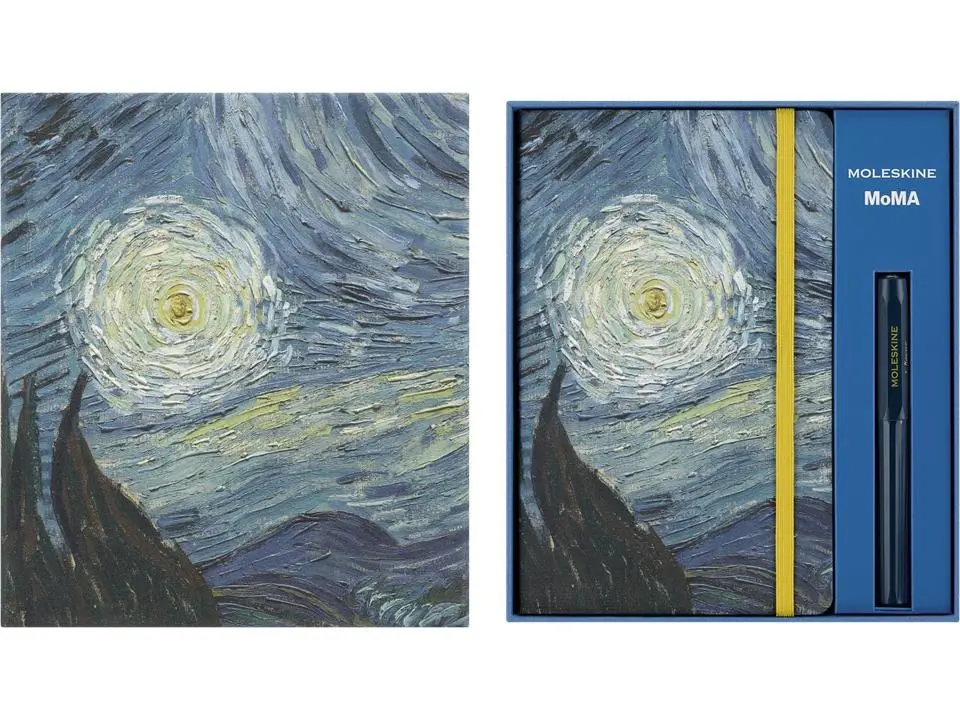 Moleskine x MoMA Van Gogh Gift Set - Large Ruled Journal Notebook, Kaweco Pen, Office Stationery Supplies for Gifting, Gifts for Him