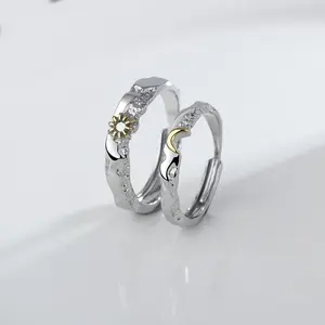 Couple Ring Sun and Moon Couple Titanium Steel  Ring  Open Ring Adjustable Suitable for Gifts