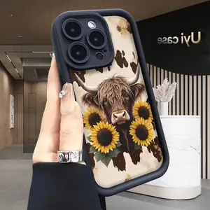 Highland Cow & Sunflowers Soft Case for iPhone 17 Air 16 Pro Max 15 Plus 14 13 12 11 X XS Shockproof Drop Protection Rugged Durable Silicone Cover Anti-Scratch Festive Design Perfect Fit