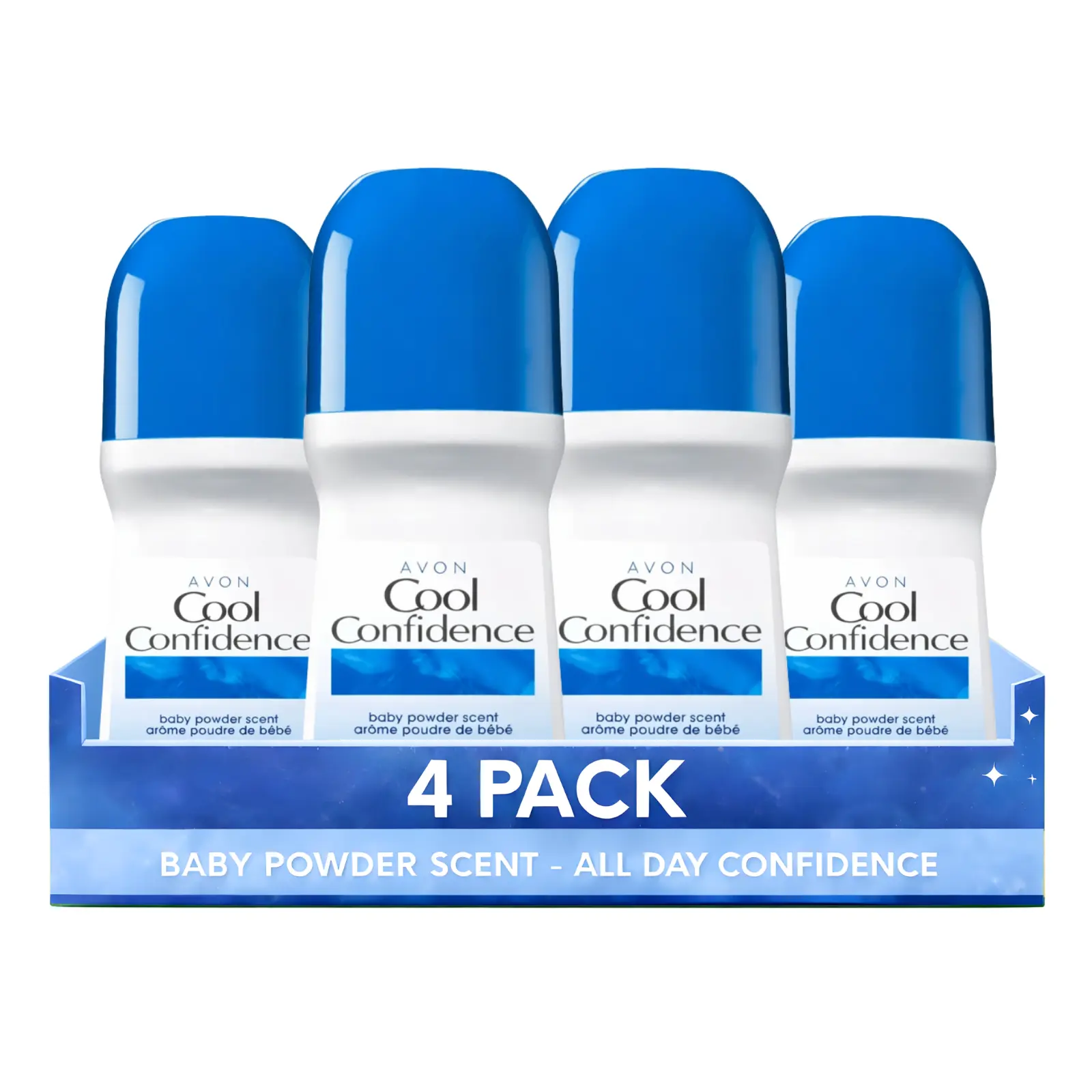 Cool Confidence Baby Powder Roll-On Anti-Perspirant Deodorant for Women Pack of 4 (2.6 fl oz / 75ml Each) | 24-Hour Odor Protection | Powdery Floral
