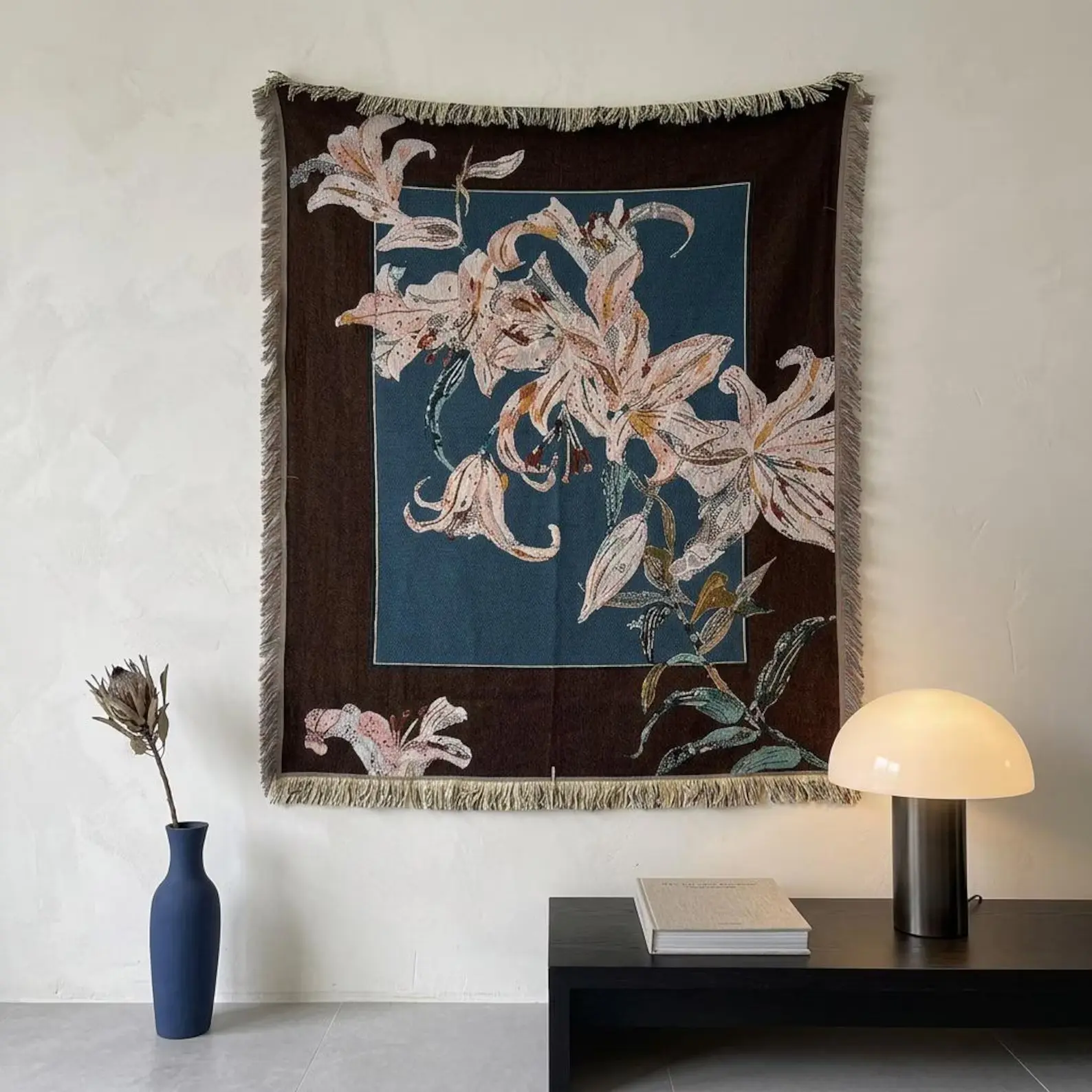 Lily Flower Woven Throw Blanket Vintage Floral Tapestry Cotton Sofa Bed Decor