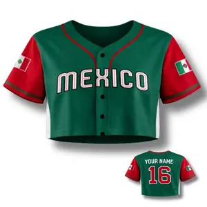 Mexico Flag Baseball Crop Top Women Button Up Jersey Custom Name number Sport Shirt