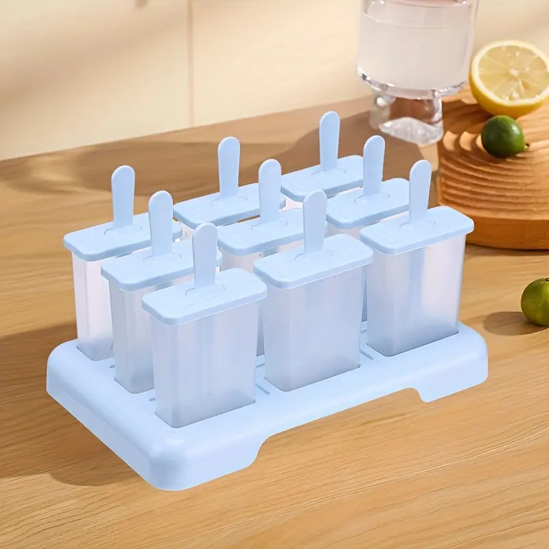 9 Grid Reusable Popsicle Mold, 1 Set Non-stick Ice Cream Maker with Handle, Household Desserts and Summer Snacks Essential, Home, Kitchen Gadgets, Freezer Frost Ice Mold, Popsicles Molds, Homemade Popsicle Molds, Kitchenware