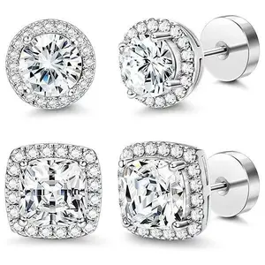 Flat Back Round Square Stud Earrings for MenWomen Large Big Cubic Zirconia Stud EarringsMens Earrings Flatback Earrings High QualityEarrings Stud Earring Jewelry Ear Studs