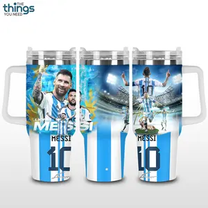 GOAT L Messi Player Inspired Tumbler 40oz & 20oz, Insulated Stainless Steel Travel Mug with Handle & Lid, Double Wall Vacuum Cup, Football Fan Gift, Water Bottle, Daily Use