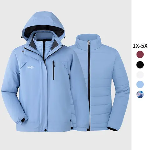 Wantdo 2026 NEW Women's Plus Size 3-in-1 Winter Coat - Waterproof, Windproof, Hooded, Water Resistant, 150d Dull Mechanical Elastic Fabric Ski Coat with Zip-Secure Pockets - Ideal for Outdoor Active Women, Snowboarding, Gift Ideas