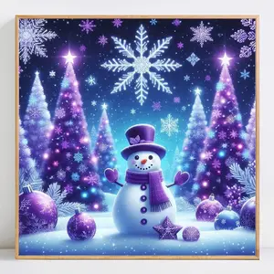 Snowman Pattern Diamond Arts Colorful Painting Kit without Frame, 5D Full Round Diamond Decorative Painting Kit, DIY Wall Art Ornaments for Gifts