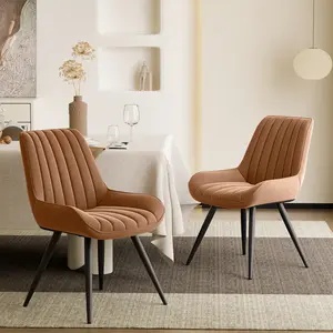 Pair/Set of 4 Brown Dining Room Chairs - Plush Cushioned Seats with Metal Base, 300LB Capacity, Easy Assembly Nordic Design Chairs (2 or 4 Pieces)