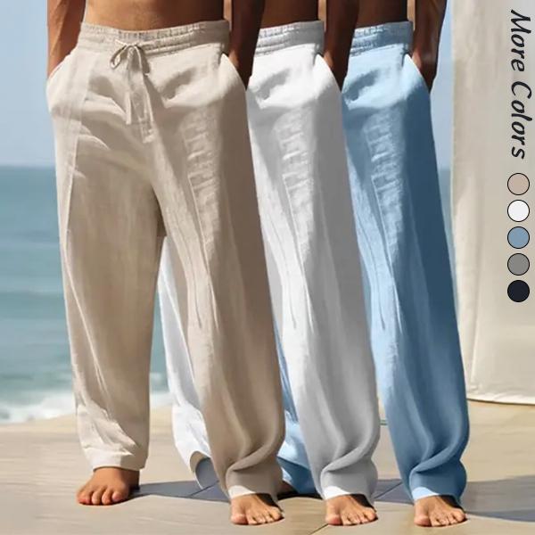 3-Pack Men’s Solid Color Linen Straight-Leg Pants – Comfortable for Everyday Wear, Suitable for All Seasons, Casual Loose Fit, Casual Relaxed Fit