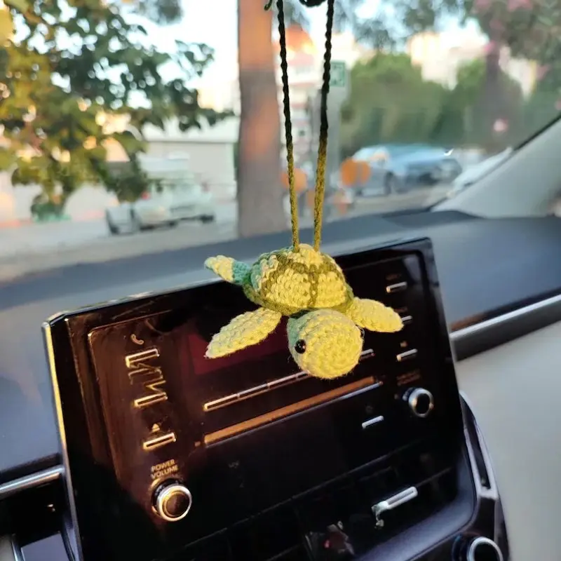 Crochet Car Charm: Sea Turtle Rearview Mirror Hanger, Car Hanging Ornament, Beachy Car Decor, Car Ornaments