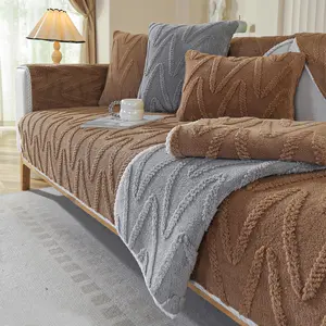 Solid Color Sofa Cover Non-slip Couch Covers Bubble Fleece Warm Pet Friendly Floor Cushion Bedside Cushion 1 Count Polyester Material Washable Sofa Slipcover