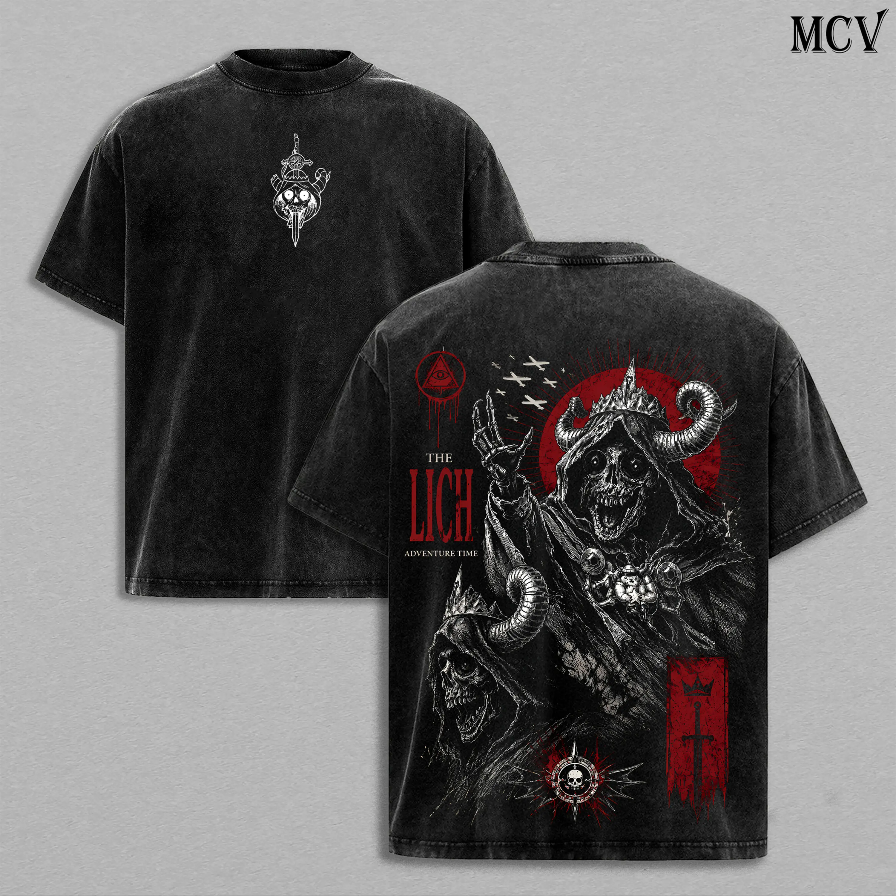The Lich Adventure Time Vintage Washed Oversized T-Shirt, Dark Fantasy Cartoon Villain Graphic Tee, Double Printed Skull King Artwork, Heavy Cotton Streetwear, Unisex Retro Grunge Shirt