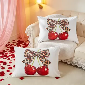 Digitally printed pillowcase 2 counts set, Leopard print bow + cherry print, soft and comfortable washable polyester fiber, each size includes 2 pillowcases, bedroom, guest room decorations, Valentine's Day and birthday gifts.