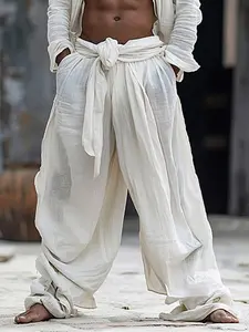 INCERUN Men's Fashion Simple Belted Solid Color Plain Long Pants, Casual Daily Wear, Comfortable and Stylish, Perfect for Everyday