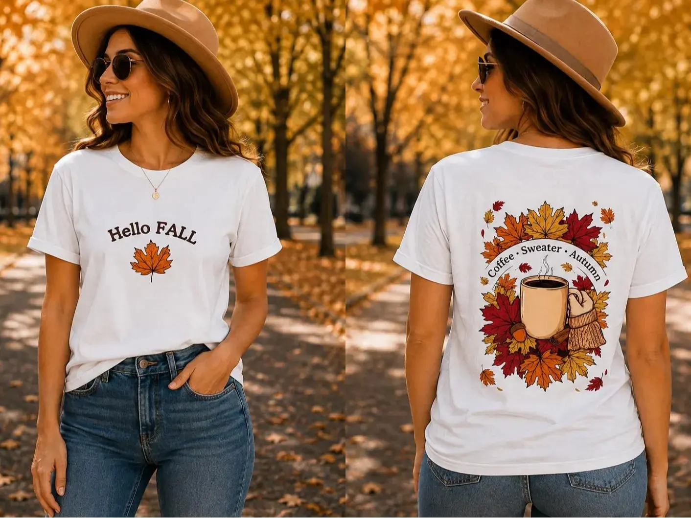 Hello Fall Pumpkin Shirt, Autumn Maple Leaf Graphic Tee