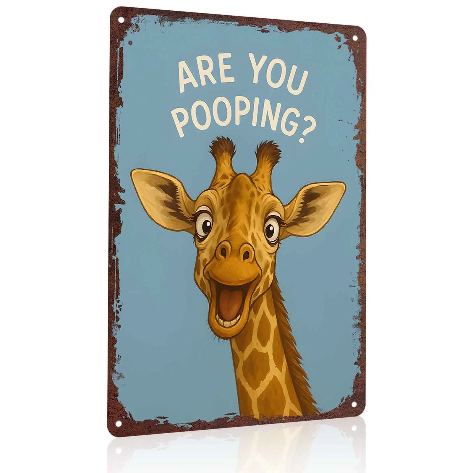 Are You Pooping? Smiling Giraffe 12x8 Inch Aluminum Metal Sign - Funny Safari Animal Wall Decor for Bathroom, Restroom, Powder Room - Retro Tin Sign Gift for Giraffe Lovers & Pet Enthusiasts
