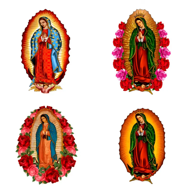 4 Pack Our Lady of Guadalupe Iron on Transfers Patches for DIY T Shirts Jeans Masks Backpacks Colorful Embellished Heat Transfer Stickers
