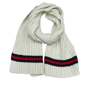 Luxe Knit Scarf for Women with Stripe Design in Blue and Red
