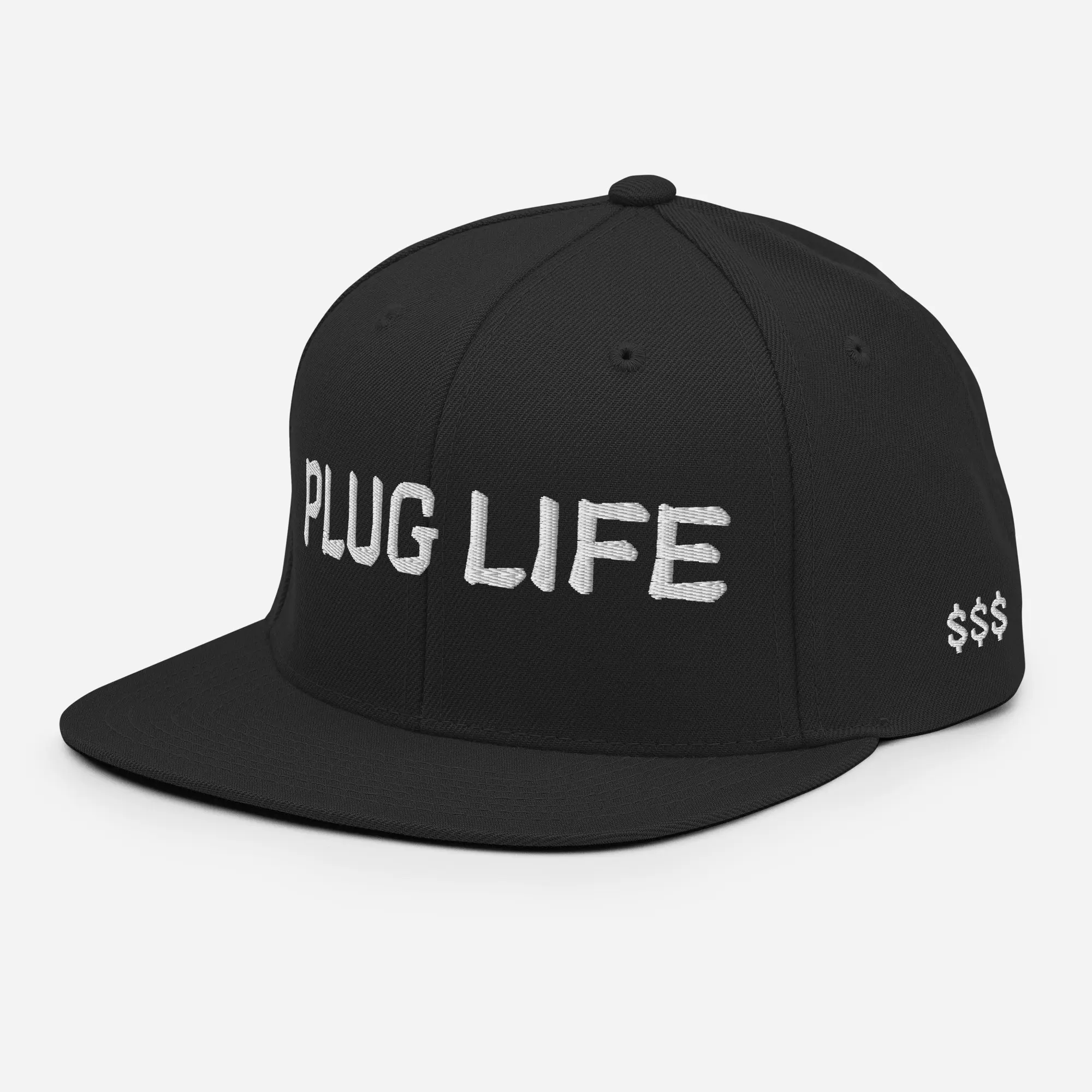Rascal Snapback Hat "Plug Life" New Design Unisex Adjustable Snap Closure Structured 6-Panel High-Profile Green Camo Embroidered Eyelets Classic Fit Flat Brim Full Buckram