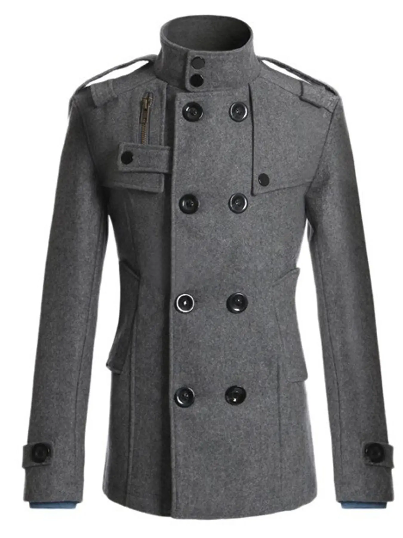 Winter Men's Jacket Coat, Youth Korean Style, Fashionable Thickened Warm Stand Collar Double-Breasted Overcoat, Long Sleeve