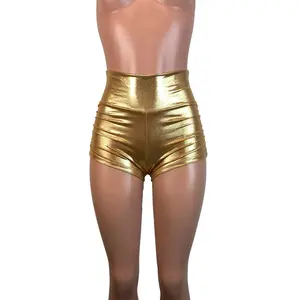 Gold Scrunch Booty Shorts - Mystique Metallic - Ruched Pole Dance Shorts - Rave Clothing - Festival Outfit