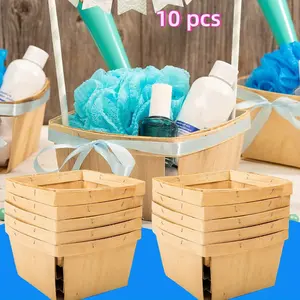 10 Pieces Natural Wooden Gift Baskets - 4" Square Vented Food Storage Containers for Berries, Fruits, Crafts & Gifts, Food-Safe & Sturdy Design, Fruit Basket