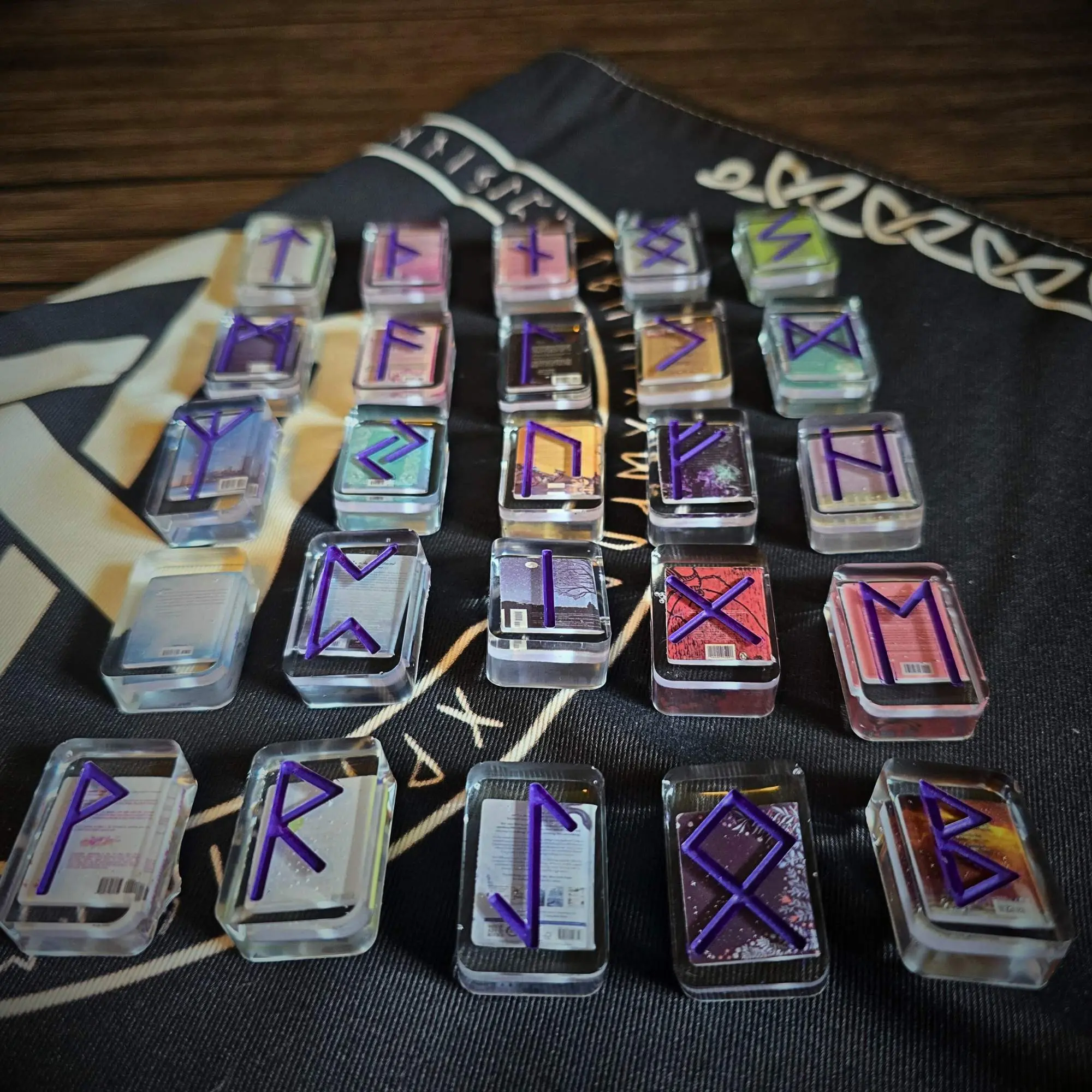 Mini Book Runestone Set 25 handcrafted Runes with Colored Rune Symbols